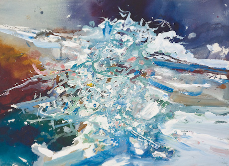 The Wave - Psalm 69 is an acrylic painting by Chris Stoffel Overvoorde from the Art + Psalms Exhibit featured at the 2012 Calvin Symposium on Worship. The painting The Wave by Chris Stoffel Overvoorde, along with the other art from the exhibit is offered to churches in the Art + Psalms CD Collection. The images are formatted for use as powerpoint, sermon illustrations and bulletin covers. The Art + Psalms CD Collection is available through Eyekons Church Image Bank.