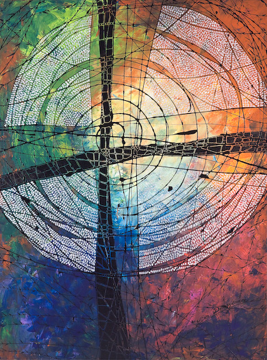 Blessed Are All Those Who Take Refuge in Him - Psalm 2:1-12 is mixed media painting by Lisa Doezema Schulist from the Art + Psalms Exhibit featured at the 2012 Calvin Symposium on Worship. The painting Blessed Are All Those Who Take Refuge in Him - Psalm 2:1-12 by Lisa Doezema, along with the other art from the exhibit is offered to churches in the Art + Psalms CD Collection. The images are formatted for use as powerpoint, sermon illustrations and bulletin covers. The Art + Psalms CD Collection is available through Eyekons Church Image Bank.