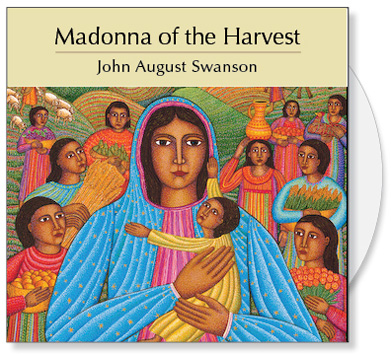The Madonna of the Harvest CD is a collection of images from the serigraph Madonna of the Harvest by John August Swanson. The CD contains a full image and 15 detail images of the John Swanson serigraph Madonna of the Harvest. The art is offered to churches for bulletin covers, sermon illustrations, Powerpoint images and Bible study. The Madonna of the Harvest CD Collection by John Swanson features a very earthy and human portrayal of Mary and the baby Jesus along with images that celebrate the planting, growing and harvesting of food. 
