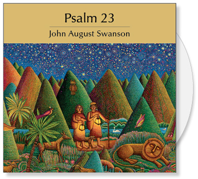 The Psalm 23 CD is a collection of images from the serigraph Psalm 23 by John August Swanson. The CD contains a full image and 24 detail images of the John Swanson serigraph Psalm 23. The art is offered to churches for bulletin covers, sermon illustrations Powerpoint images and Bible study. The Psalm 23 CD Collection by John Swanson features a full image of the serigraph and 24 detail images that creatively illustrate this insightful and poetic Psalm of David. 