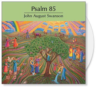The Psalm 85 CD is a collection of images from the serigraph Psalm 85 by John August Swanson. The CD contains a full image and 24 detail images of the John Swanson serigraph Psalm 85. The art is offered to churches for bulletin covers, sermon illustrations, Powerpoint and Bible study. The Psalm 85 CD Collection by John Swanson features a full image of the serigraph and 24 detail images that illustrate this Psalm about hope, justice, truth and love.