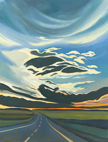 The painting "Alberta, Late Light" by Chris Overvoorde is a dramatic evening landscape of the prairie of Alberta, Canada. "Alberta, Late Night" is part of a large series of landscape paintings Chris Overvoorde has done that were inspired by the vast beauty of the Alberta prairie. The painting "Alberta, Late Night" by Chris Overvoorde is for sale from Eyekons Gallery - a source for Christian art, religious art and biblical art. 