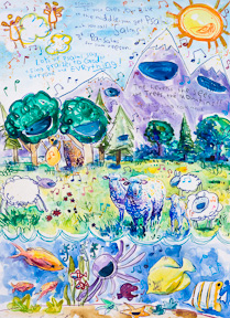 The playful watercolor Pa-Salms by Joel Tanis is available as a Fine Art Giclee Print & Greeting Card from Eyekons. The Pa-Salms by Joel Tanis was featured in the Art+Psalms exhibit at the 2012 Calvin Symposium on Worship and is also available to churches in the Art+Psalms CD, a collection of stock images for powerpoint, sermon illustrations and bulletin covers.
