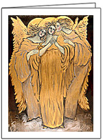 The painting Angel Blessings by Susan Seavitt is a beautiful image of 3 golden angels extending their angelic Christmas blessing. Angel Blessings by Susan Seavitt is for sale as a Christmas card & Christmas poster from Eyekons Prints, Posters & Cards - a source for Christian posters, religious Christmas cards & fine art giclee prints.