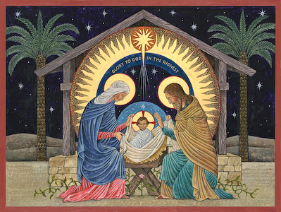The icon Beuronese Nativity by Nicholas Markell is a beautiful Christmas portrayal of the birth of Christ done in the muted, tranquil and mysterious coloring of the Beuronese style. Its a wonderful stock image for Christmas and Advent.