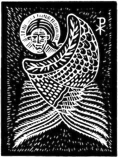 The woodcut Paraclete by Nicholas Markell is a black and white wood cut of the third person of the Trinity, the Holy Spirit. Jesus uses the term Paraclete in John 14: 16 and 26 to indicate the promised gift of the Spirit as a consoler and advocate who would continue his mission among his disciples. Parclete is great religious image for church bulletin covers, Christian Powerpoint and sermon illustrations.