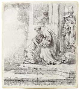 The etching of The Prodigal Son by Rembrandt is part of The Larry & Mary Gerbens Collection of Art inspired by the parable of the Prodigal Son. The Rembrandt etching of The Prodigal Son is featured in the book The Father & His Two Sons - The Art of Forgiveness