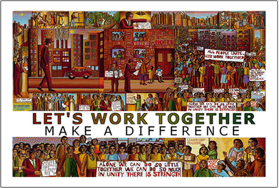 The poster of Power to the People is for sale from Eyekons Gallery, www.eyekons.com. John August Swanson's poster of Power to the People is a testament to his belief in community and the power, support and love found in working together. 