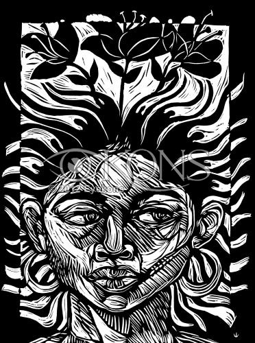 Fertile Mind, a lino-cut / woodcut by Steve Prince