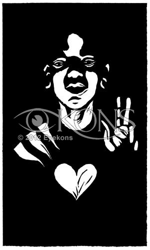 Peace and Love, a linocut  / woodcut by Steve Prince