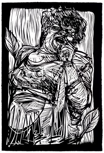 Roses are Blue, a linocut  / woodcut by Steve Prince