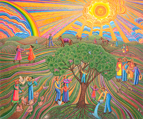 Psalm 85 | Serigraph by John August Swanson | Art + Psalms Exhibit | Calvin Symposium on Worship 2012 Psalm 85 is a serigraph by John August Swanson from the Art + Psalms Exhibit featured at the 2012 Calvin Symposium on Worship. The serigraph Psalm 85 by John Swanson, along with the other art from the exhibit is offered to churches in the Art + Psalms CD Collection. The images are formatted for use as powerpoint, sermon illustrations and bulletin covers. The Art + Psalms CD Collection is available through Eyekons Church Image Bank.