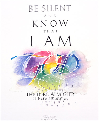 Psalm 46:10 - calligraphy and watercolor by Tim Botts | Art + Psalms Exhibit | Calvin Symposium on Worship 2012 Psalm 46:10 is a calligraphy watercolor by Tim Botts from the Art + Psalms Exhibit featured at the 2012 Calvin Symposium on Worship. The calligraphy watercolor Psalm 46:10 by Tim Botts, PPsalm 103: 7-8 is calligraphy and watercolor by Tim Botts from the Art + Psalms Exhibit featured at the 2012 Calvin Symposium on Worship. The calligraphy watercolor Psalm 103: 7-8 by Tim Botts, along with the other art from the exhibit is offered to churches in the Art + Psalms CD Collection. The images are formatted for use as powerpoint, sermon illustrations and bulletin covers. The Art + Psalms CD Collection is available through Eyekons Church Image Bank.