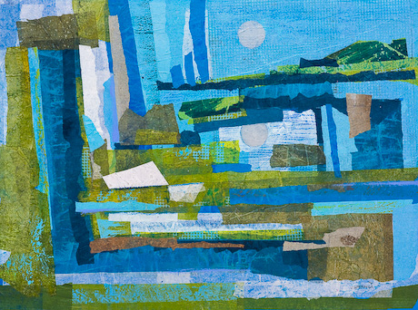 Shore Stations - Psalm 148 is an acrylic and tissue paper collage by Virginia Wieringa from the Art + Psalms Exhibit featured at the 2012 Calvin Symposium on Worship. The collage Shore Stations by Virginia Wieringa, along with the other art from the exhibit is offered to churches in the Art + Psalms CD Collection. The images are formatted for use as powerpoint, sermon illustrations and bulletin covers. The Art + Psalms CD Collection is available through Eyekons Church Image Bank.