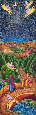 The Art for Advent CD offers the John Swanson serigraph Flight Into Egypt as an illustration for A Thrill of Hope: The Christmas Story in Word & Art, a DVD produced by Candler Seminary for Advent Bible study, worship & ministry. The John Swanson Art for Advent CD contains 6 full images of the Advent serigraphs: A Visit, Nativity, Shepherds, Epiphany, Flight Into Egypt & Presentation in the Temple along with 111 detail images of the serigraphs. The Art for Advent CD provides churches with Advent & Christmas images for Bulletin Covers, Powerpoint, Web & Blog.