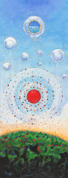The painting The Spirit Ascends by James Fissel is a beautiful example of how James uses the sphere to creatively express his Christian faith. The rising red orb represents the spirit of the risen Christ ascending to heaven on Easter morning.