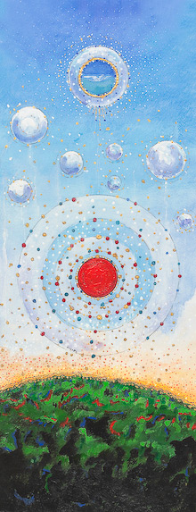 The painting The Spirit Ascends by James Fissel is a beautiful example of how James uses the sphere to creatively express his Christian faith. The rising red orb represents the spirit of the risen Christ ascending to heaven on Easter morning.