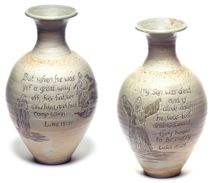 The Return of the Prodigal Son, a vace by David & Deb Garner | The The Larry & Mary Gerbens Collection of Art Inspired by the Prodigal Son The vase The Return of the Prodigal Son, by David & Deb Garner is part of The Larry & Mary Gerbens Collection of Art inspired by the parable of the Prodigal Son. The David & Deb Garner vase The Return of the Prodigal Son, is featured in the book The Father & His Two Sons - The Art of Forgiveness