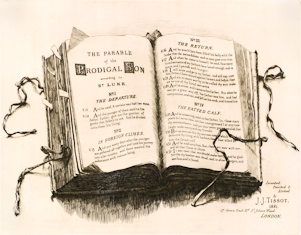 The etching of The Prodigal Son in Modern Life: Frontispiece - The Parable of the Prodigal Son, by JJ Tissot is part of The Larry & Mary Gerbens Collection of Art inspired by the parable of the Prodigal Son. The JJ Tissot etching of The Prodigal Son in Modern Life: Frontispiece - The Parable of the Prodigal Son, is featured in the book The Father & His Two Sons - The Art of Forgiveness