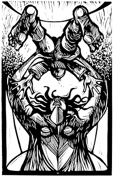 Behold, a linocut - woodcut by New Orleans artist Steve Prince