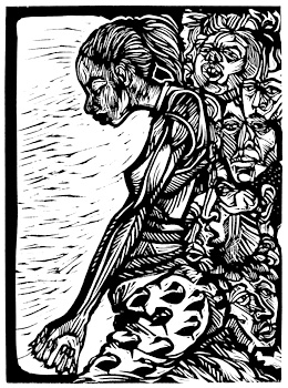 Faith, a linocut - woodcut by New Orleans artist Steve Prince