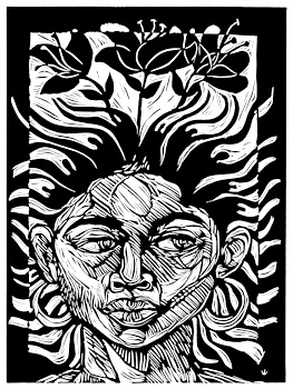 Fertile Mind, a linocut - woodcut print by New Orleans artist Steve Prince