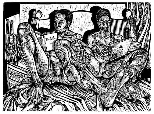 Genesis, In The Beginning a linocut - woodcut print by New Orleans artist Steve Prince