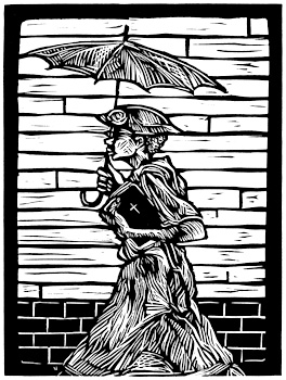 Going, a linocut - woodcut by New Orleans artist Steve Prince