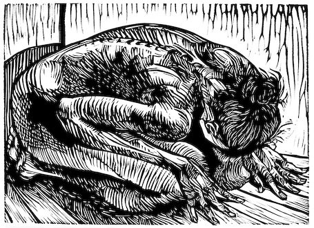 "Prayer Corner," a linocut - woodcut print by New Orleans artist Steve Prince
