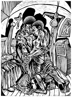 Psalm 1, Slow Dance, a linocut - woodcut print by New Orleans artist Steve Prince
