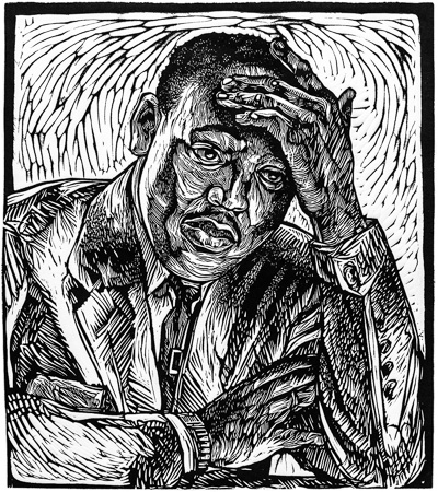 The Dreamer, a linocut - woodcut print by New Orleans artist Steve Prince