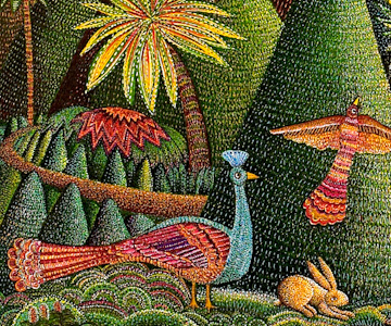 Psalm 23, detail of peacock, original serigraph by artist John August Swanson