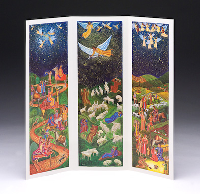 Advent Triptych Greeting Card, by serigraph artist John August Swanson, Christmas Cards, Poster, Serigraph, Powerpoint and Bulletin Images for Sale