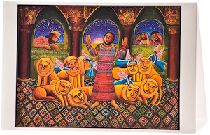 Daniel in the Lions Den Greeting Card, by serigraph artist John August Swanson John August Swanson, Daniel in the Lions Den Greeting Card, from his original serigraph