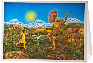 John August Swanson, David and Goliath Greeting Card, from his original serigraph John August Swanson, David and Goliath Greeting Card, serigraph artist