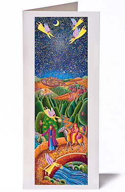John August Swanson, Flight Into Egypt Greeting Card, serigraph artist. John August Swanson, Flight Into Egypt Christmas Card, Christmas Holiday Card