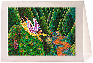 Guiding Light Christmas Card - by John Swanson - from his serigraph Flight into Egypt about the Escape from Bethlehem as told in Matthew 2:13-18 John August Swanson Guiding Light Christmas Card, from his serigraph Flight into Egypt inspired by Mary, Joseph & Jesus Escape to Eygpt as told in Matthew 2:13-18