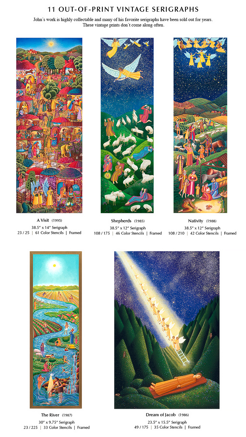 The John August Swanson serigraphs are a one-time offer - only 1 left of each Serigraph. Eyekons is a source for Christian art, religious art, biblical art and church art.