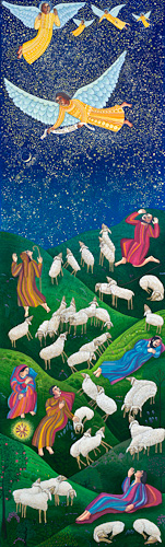 The serigraph "Shepherds" by John August Swanson is for sale from Eyekons Gallery.
