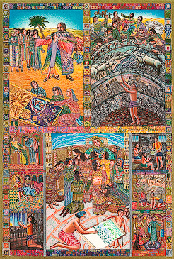 The John August Swanson serigraph "Story of Joseph" is for sale from Eyekons Gallery. The serigraph by John Swanson of the "Story of Joseph" illustrates the long journey of Josephs life as told in Genesis 37-50. John Swanson writes, "The story moves me in understanding our journey in life. Like us, Joseph had so much to learn, but had to suffer to gain wisdom and find his place in Gods plan." Eyekons is a source for Christian art, religious art, biblical art and church art.