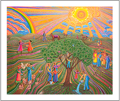 The poster of Psalm 85 by John August Swanson illustrates the hope and promise God extolled in the psalm, "Justice and Peace shall kiss, Truth shall spring out of the earth, Kindness and Truth shall meet, and Justice shall look down from the heavens." The John August Swanson poster of Psalm 85 is for sale from Eyekons at www.eyekons.com