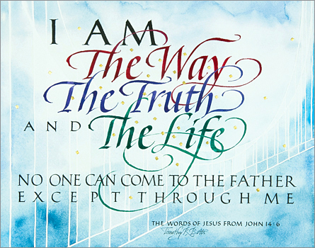 Tim Botts original calligraphy of John 14 verse 6, created for the Tim Botts 2017 Reformation Calendar, is available for sale at Eyekons.com, an online resource for Tim Botts art and calligraphy. Tim’s creative calligraphy poignantly illustrates the important Reformation point that Jesus alone is “The Bridge” to God, the Father. "I am the Way, the Truth and the Life. No one can come to the Father except through me." – John 14 verse 6. Eyekons.com is an online source for Tim Botts original calligraphy, fine art prints, posters and greeting cards.