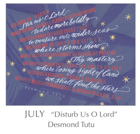 Prayer - Disturb Us O Lord by Desmond Tutu, 1931- - 2018 Calendar – Calligraphy by Tim Botts – Prayer – The Poetry of the Soul – available at www.eyekons.com