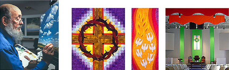 The biography of Chris Stoffel Overvoorde: painter, teacher, liturgical artist and presenter at the "Who Is My Neighbor? Conference & Art Exhibit" held on April 25 & 26, 2014 in Grand Rapids, MI.  featuring "Lenten Cross," "Pentecost Banner" and worship space design at Grace CRC. The "Who Is My Neighbor? Conference & Art Exhibit" showcases the liturgical art and worship space design of Chris Overvoorde and features three workshops by Chris Overvoorde entitled: Passing the Colors Ð Engaging Visual Culture," "Liturgical Art for Your Neighborhood Church," and "Transforming Worship Space Ð Affordably & Creatively."